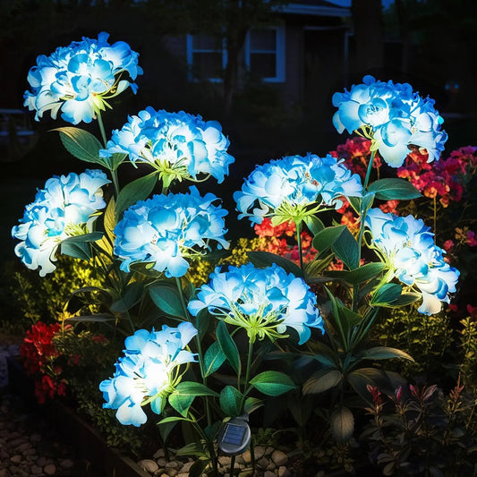 Solar Lights Solar Flowers Lights with 3 Head Hydrangea Flowers Waterproof for Garden Yard Patio Lawn Backyard Pathway Decor