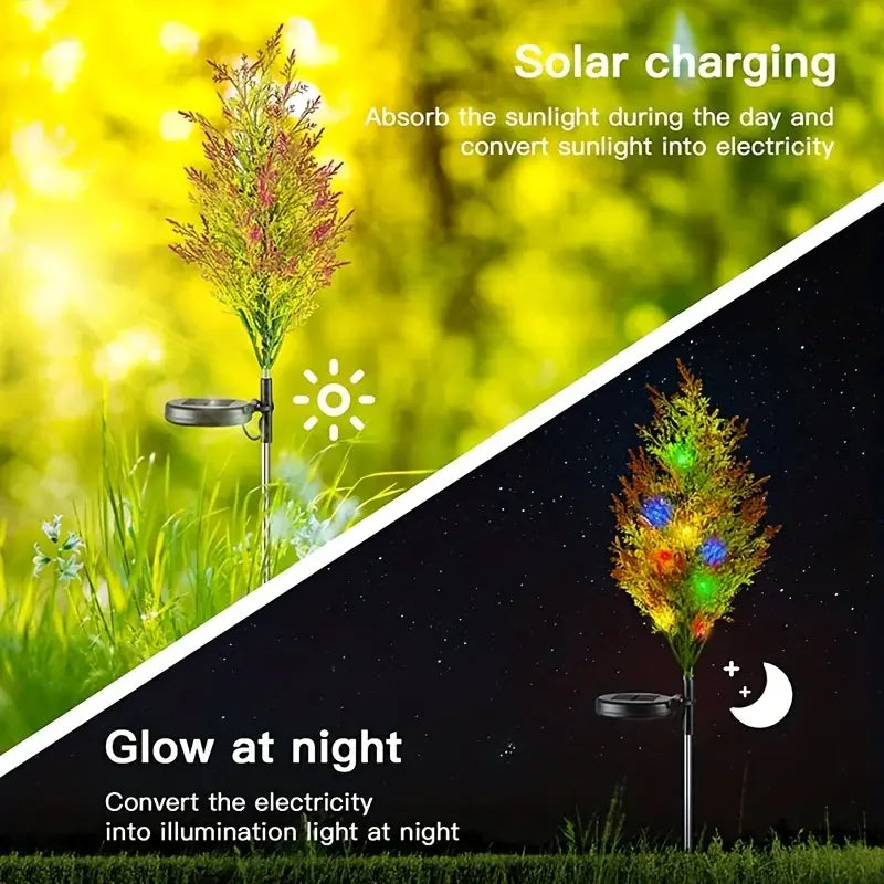 1pc colourful solar pine tree lights, outdoor solar christmas holiday decoration lawn lights, garden access landscape lights
