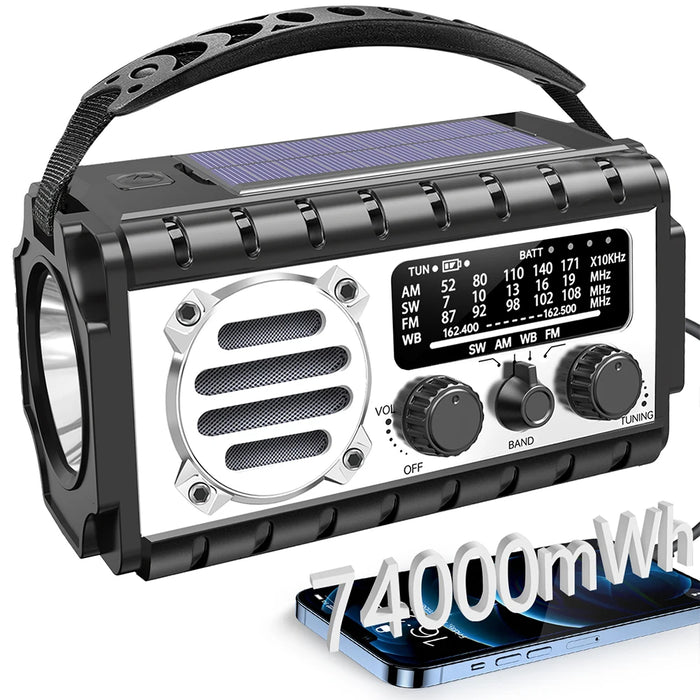 Emergency Hand Crank Radio 20000mAh Portable Weather Radio with Flashlight Reading Lamp SOS Alarm Solar Radio for Emergency/Home