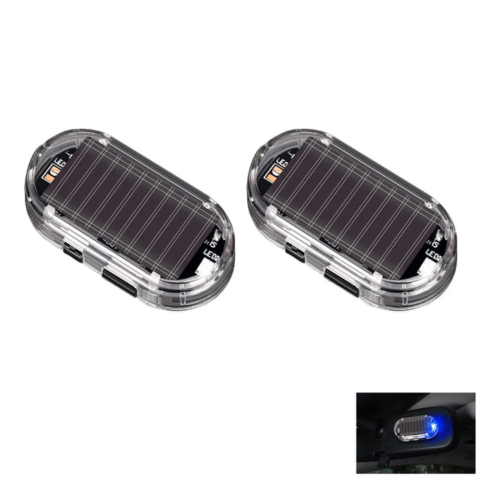 2PCS Solar Powered Car Fake Security Light Blue/Red Simulated Wireless Warning Lights Anti-Theft Alarm Flashing Signal Lamp