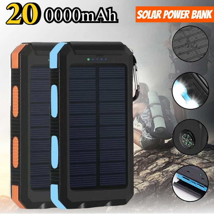 Hot Solar Power Bank 200000mAh Large Capacity Portable Charger External Battery for Samsun Xiaomi Huawei Powerbank W/ Compass