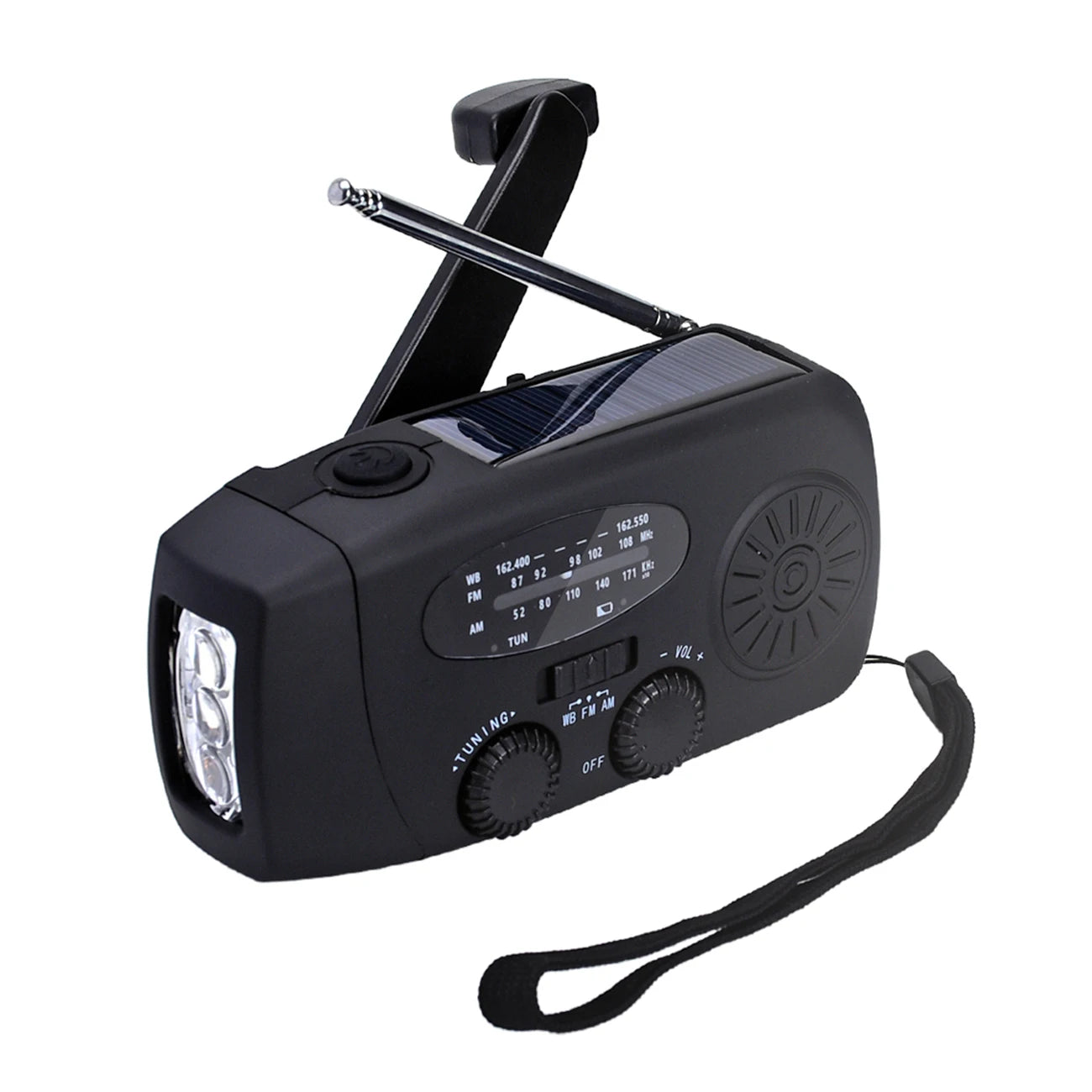SOS Car Emergency Radio 2000mAh LED Light Large Capacity Hand Powered Solar Rechargeable Portable USB (FM/AM/NOAA) WB Radio