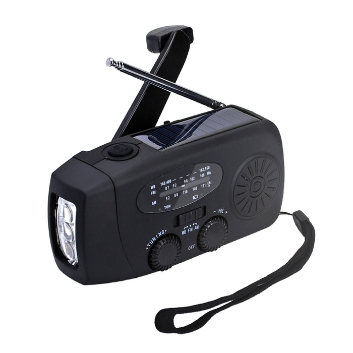 SOS Car Emergency Radio 2000mAh LED Light Large Capacity Hand Powered Solar Rechargeable Portable USB (FM/AM/NOAA) WB Radio