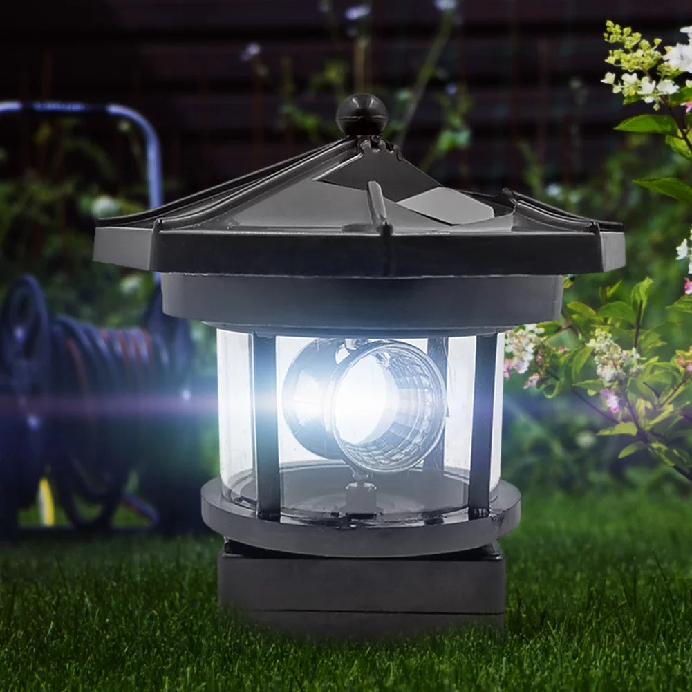 Lighthouse Shape Solar LED Light Garden Fence Yard Outdoor Decor Beacon Lamp Smart Sensor Beacon Rotating Beam Lamp Garden Decor