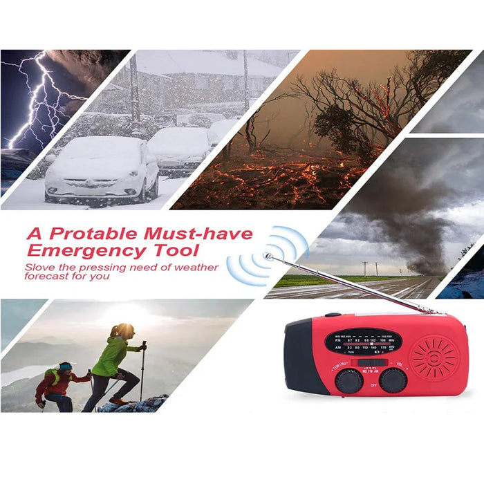 Solar Hand Crank RADIO Receiver US Mini Portable AM/FM Weather Radio With Multifunctional Flashlight Emergency Power supply/Bank
