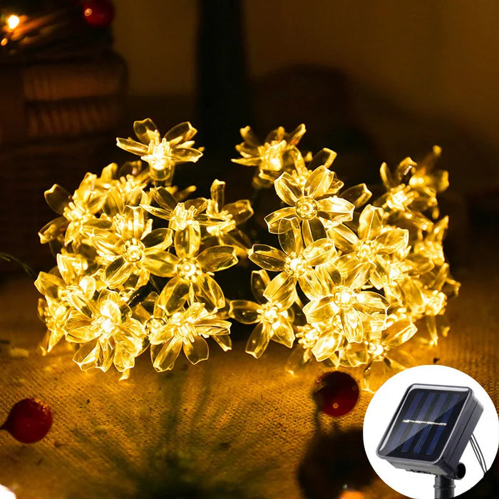 Solar Fairy String Light Sakura Garlands 5/7/12/22M Peach Flower CherryLED Lamp For Wedding Party Garden Christmas Outdoor Decor