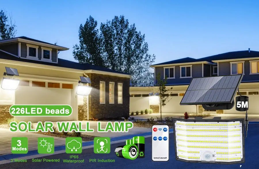 Solar Security Lights Motion Sensor Outdoor 318/238/226LED Garden Lights Waterproof Split Flood Wall Lights Solar Powered 3 Mode