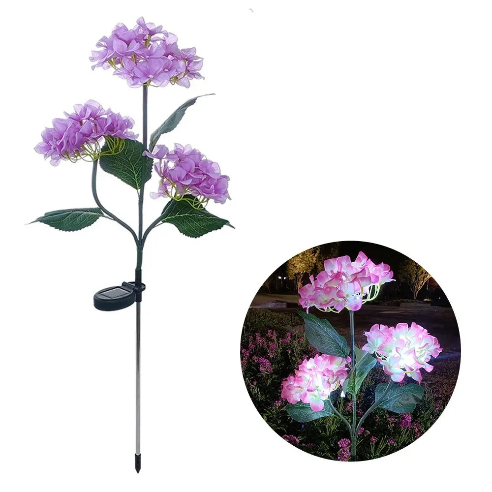 Solar Lights Solar Flowers Lights with 3 Head Hydrangea Flowers Waterproof for Garden Yard Patio Lawn Backyard Pathway Decor