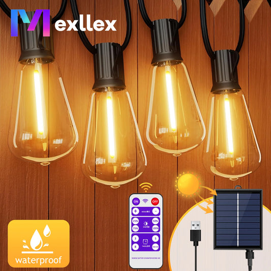 12M/9.5M Solar String Lights Outdoor with Remote, ST38 Patio Lamp & LED IP65 Shatterproof Bulbs, 8 Light Modes for Garden Party