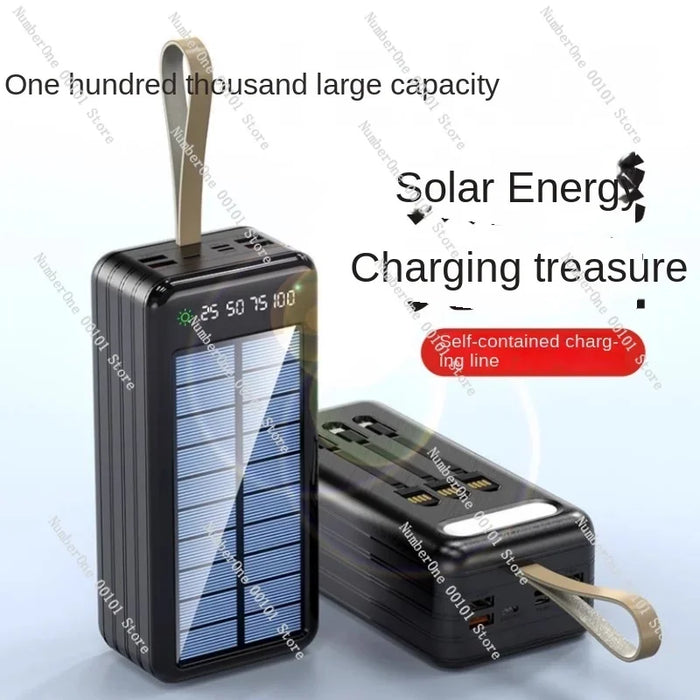 Solar power bank large capacity 100000 mAh fast charging with its own line mobile power supply 80,000 outdoor riding