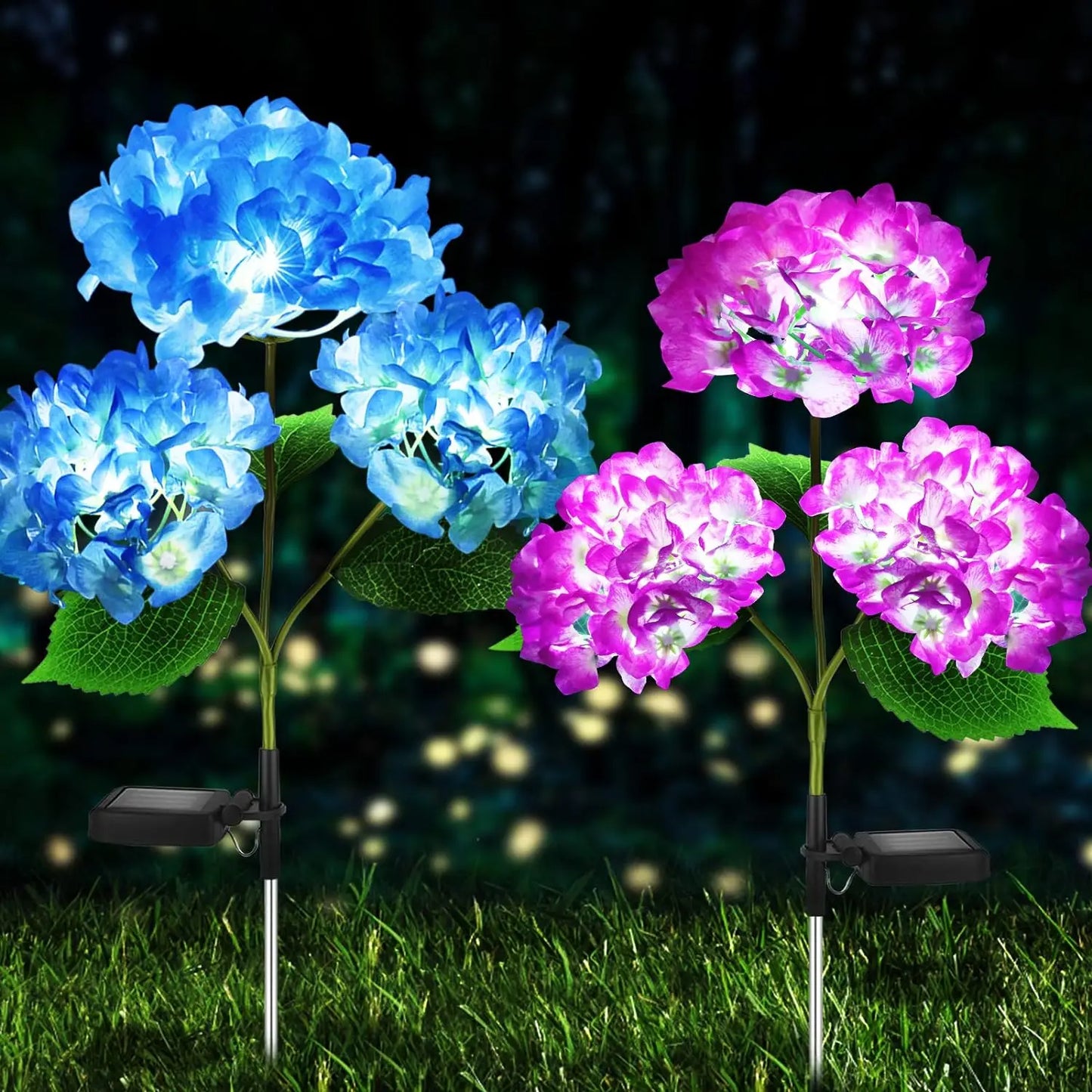 Solar Lights Solar Flowers Lights with 3 Head Hydrangea Flowers Waterproof for Garden Yard Patio Lawn Backyard Pathway Decor