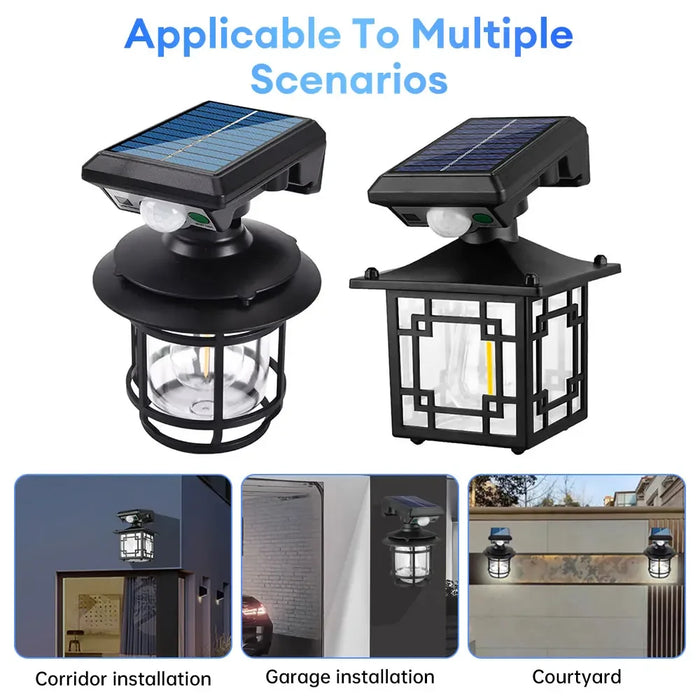 Retro Solar Motion Induction Wall Lamp Outdoor Waterproof 3 Lighting Modes Decoration Wall Light for Courtyard Garage Garden ﻿