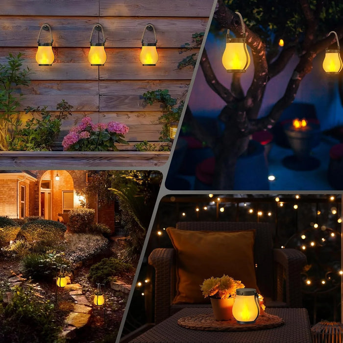 Solar Lantern Lights Flame Garden Light with USB & Solar Charging Waterproof Hanging Lantern for Yard Patio Decor Decoration