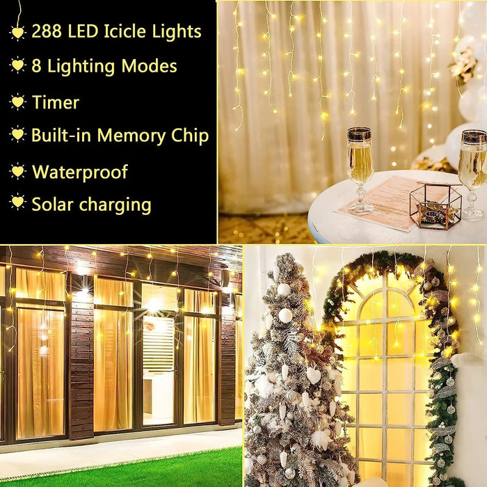 Solar Outdoor Light Garland Christmas Decorations 2023 Street Garland 8 Modes Festoon Led Light String with Remote Control