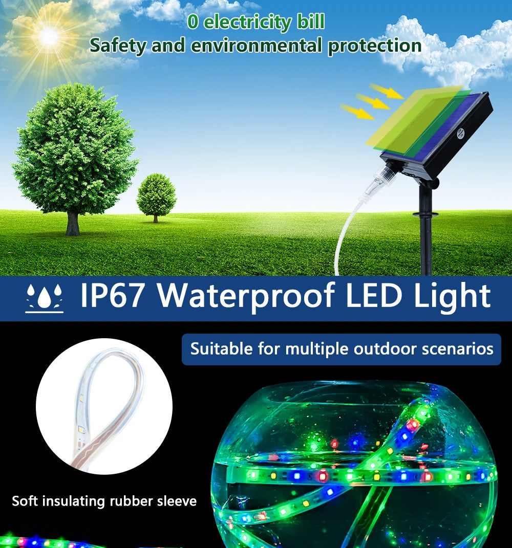 Solar LED Strip Light 8 Modes Fairy Lights Atmosphere IP67 Waterproof 5M 10M Wall Decoration Solar Lamp Christmas Colorful