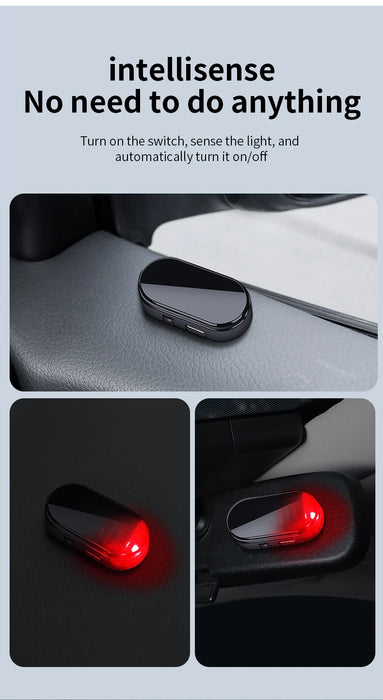2PCS Solar Powered Car Fake Security Light Blue/Red Simulated Wireless Warning Lights Anti-Theft Alarm Flashing Signal Lamp