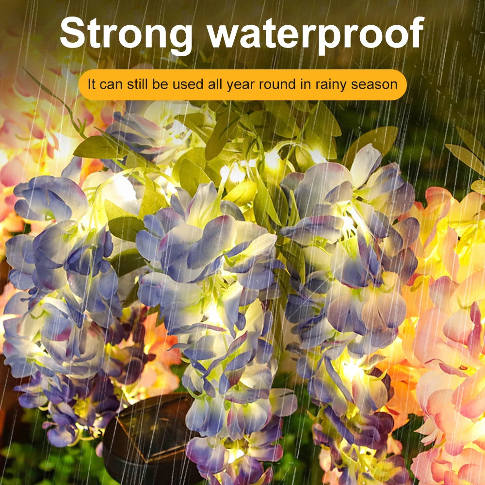 Solar Outdoor Decor Light Realistic Wisteria Floral Waterproof Artificial Flowers Light Solar Powered Garden Lawn Yard Lamp
