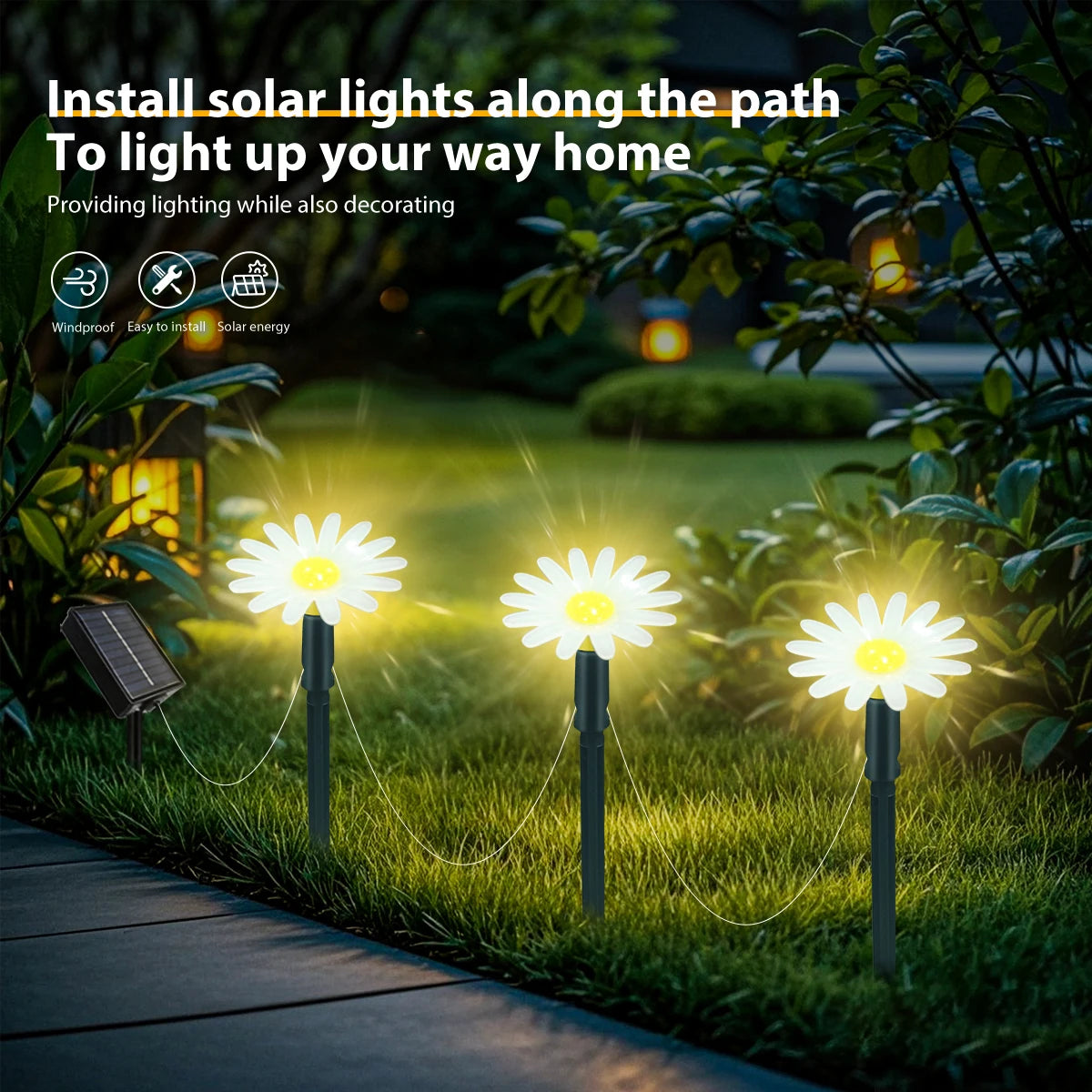 Solar Outdoor Garden Lawn Pilot Light 20LEDS Waterproof Courtyard Flower Path Light String for Camping Wedding Christmas Decor