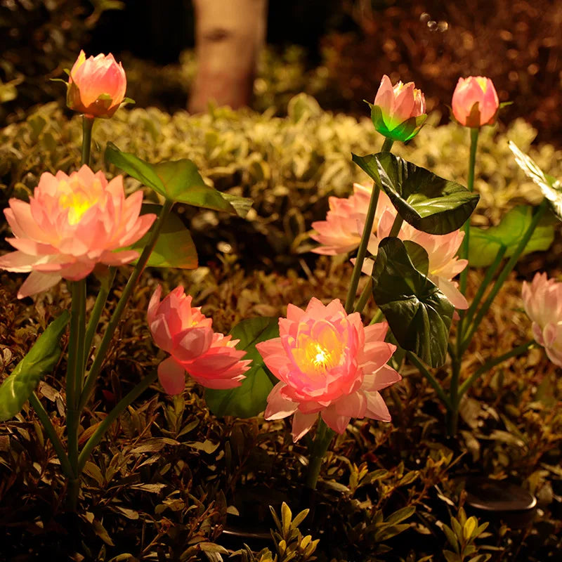 Solar Lotus Floral Garden Lights Flowers Lights Solar Powered LED Lawn Light Outdoor Garden Decor Yard Landscape Decoration