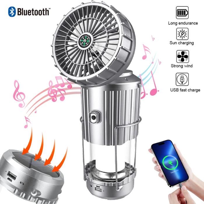 Solar Camping Fan With Lantern Collapsible Solar Powered USB Rechargeable Emergency Hanging Lights for Outdoor Camping Tent