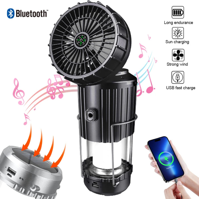 Solar Camping Fan With Lantern Collapsible Solar Powered USB Rechargeable Emergency Hanging Lights for Outdoor Camping Tent