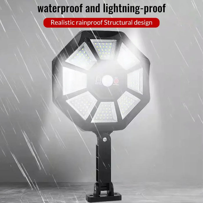 Outdoor Solar Flood Light 168LED Motion Sensor IP65 Waterproof Octagonal Design Dusk to Dawn 360° Adjustable Parking Lot Lights