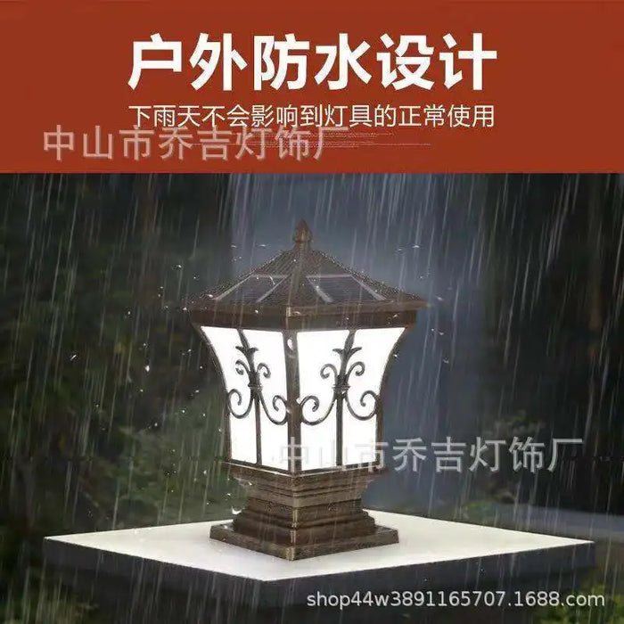 LED Solar Pillar Light Remote Control Retro Lantern Waterproof Outdoor Porch Column Lamp Night Light Garden Fence Decoration