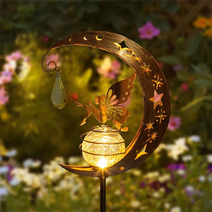 Solar Garden Statues Outdoor Decor Fairy Moon Figurine Light Stake Ornament for Patio, Lawn, Yard, Pathway gift for Mom Grandma