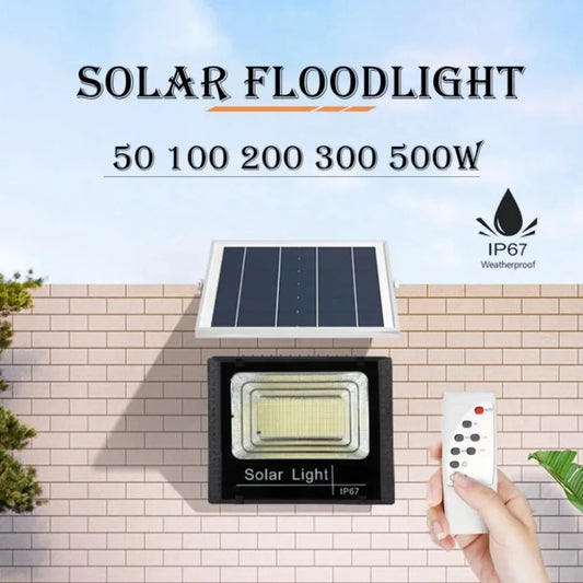 Solar Flood Lights 50W 100W 200W 300W 500W Outdoor Remote Control IP67 Waterproof Solar Power Wall Lamp Street Garden Decoration