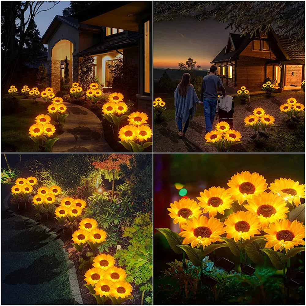 LED Solar Sunflowers Rose Flower Light Home Decorative Flower Lights Garden Decoration Lawn Lamp Waterproof Landscape Rose Light
