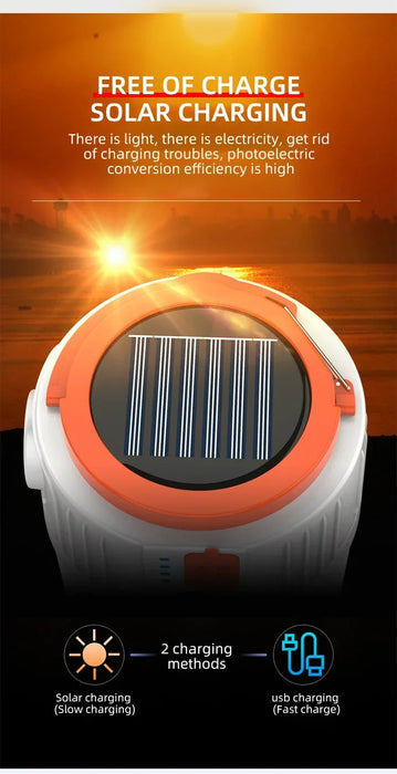 Solar LED Camping Light Bulb 6 Lighting Modes USB Rechargeable Power Bank Outdoor BBQ Tents Hanging Emergency Light