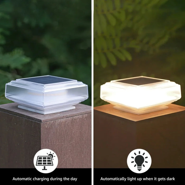 Solar Post Lights Clear Lampshade Waterproof Solar Deck Fence Cap Light Warm Light Outdoor Square Street Lamp For Garden Patio