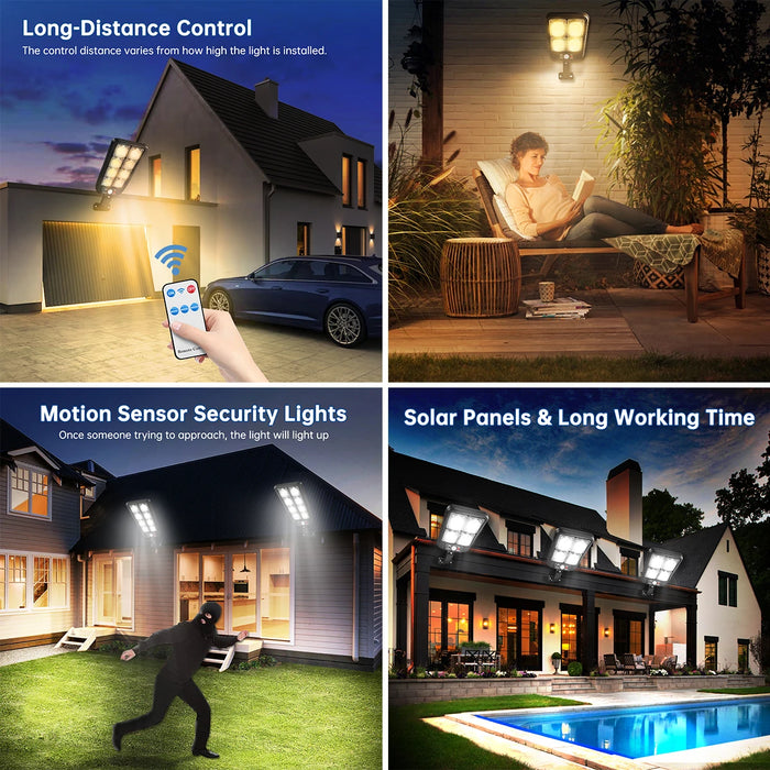 Solar Street Lights Outdoor Waterproof Solar Lamp with Remote Control 3 Working Modes IP65 Waterproof for Garden Wall Yard