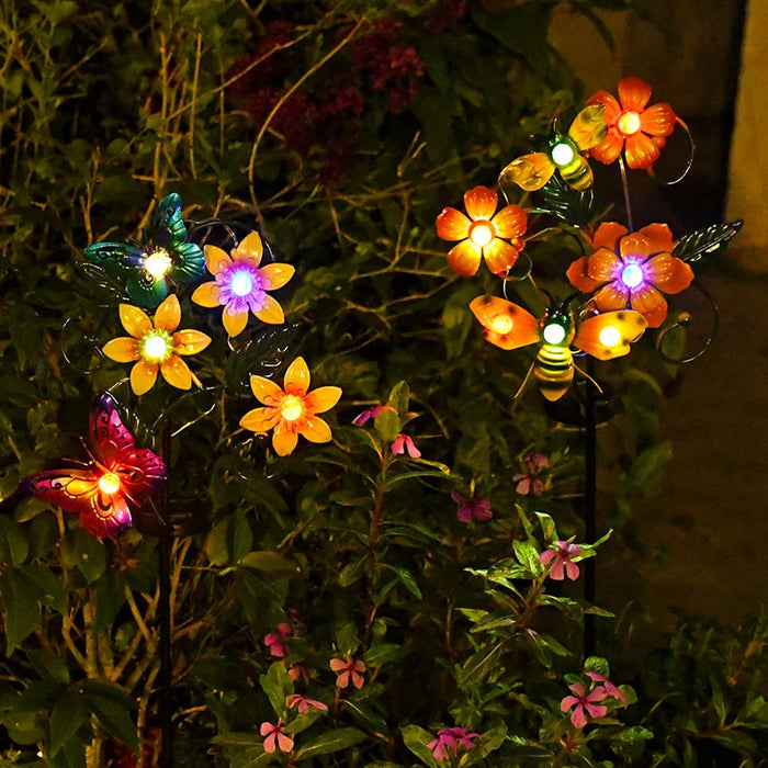 Solar Garden Lights Flowers Insect Decorative Garden Stakes Sun Lamp Waterproof Metal Yard Art Decor For Outside Lawn Yard Patio