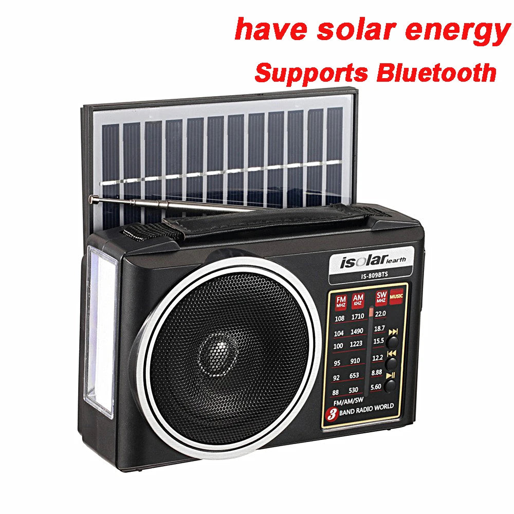 1pc Portable FM/AM/SW Radio Solar Charging Multi Band Emergency Radios Receiver Powerful Bluetooth Speaker with Flashlight USB