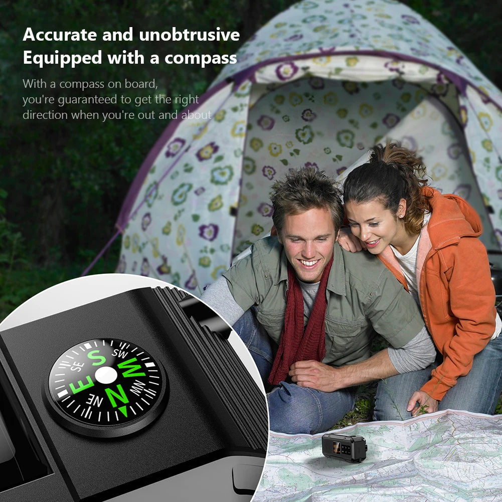 AM/FM/WB/NOAA Emergency Radio Hand Crank Solar Powered Radio Multifunction Weather Radio with BT Flashlight SOS for Outdoor