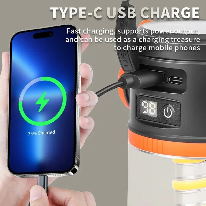 Solar Powered Camping Lamp Portable Flashlight Double Light Emergency Lights USB Charge Waterproof for Outdoor Hiking Tent