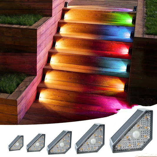 Solar Stair Lights with Motion Sensor Waterproof  IP67 3 Mode RGB Color Changing Step Light LED Lights for Steps Patio Garden