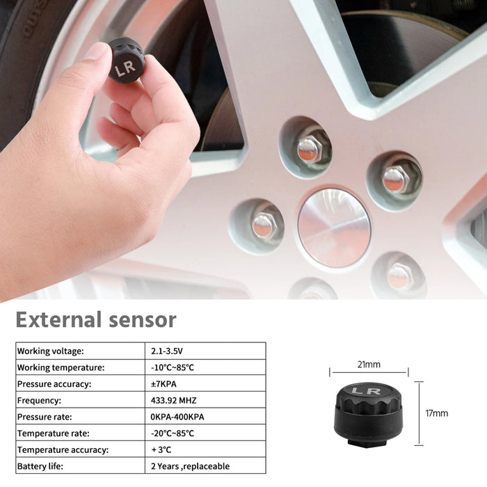 Solar Power Car Tire Pressure Alarm Digital Display Auto Smart Tpms Tire Pressure Monitor System Temperature Warning with Sensor
