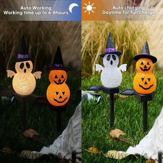1/2PC 3D Halloween Pumpkin And Ghost Solar Lights Easy Installation Portable Solar Powered Waterproof Landscape Lamp Garden lamp