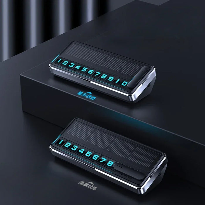 Solar Car Phone Number Plate Led Lighting Temporary Parking Card Hidden Plates Car Park Stop Multiple Number Parking Gadgets