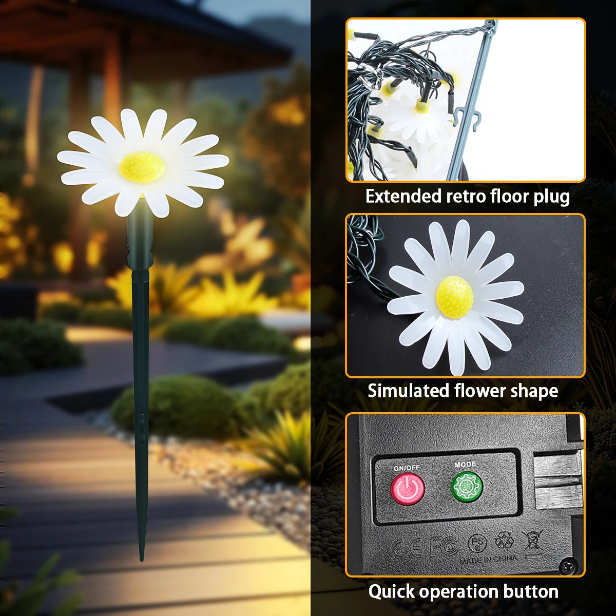 Solar Outdoor Garden Lawn Pilot Light 20LEDS Waterproof Courtyard Flower Path Light String for Camping Wedding Christmas Decor