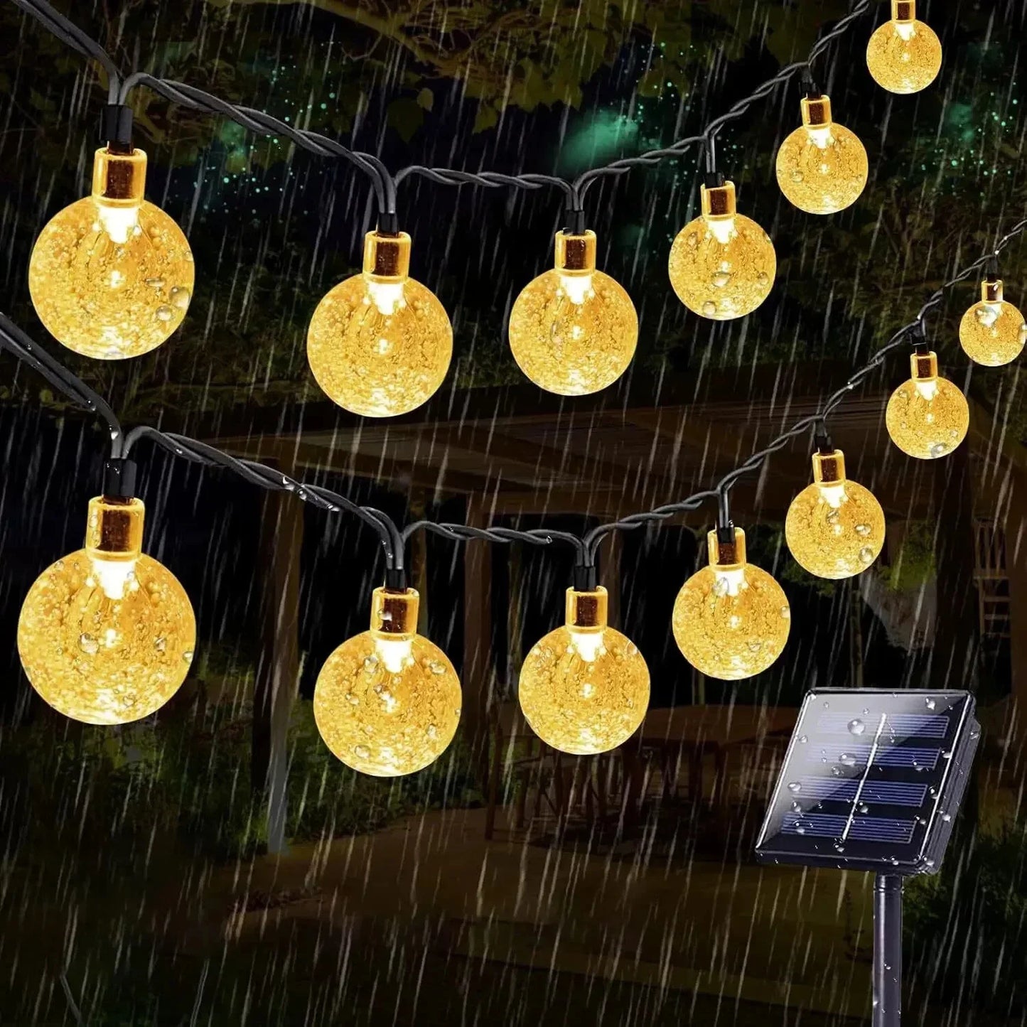 Solar Outdoor Courtyard Lights LED String Lights Waterproof Garden Decorations String Flashing Lights with Crystal Ball Bubble