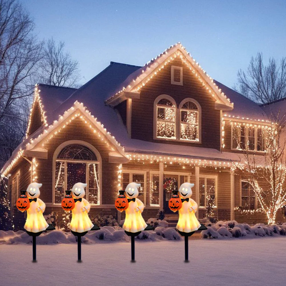 Halloween Solar Ghosts Pathway LED Light Anto On & Off Ghosts Lamp White Ghost Figurine Decoration for Haunted House Decor 2024