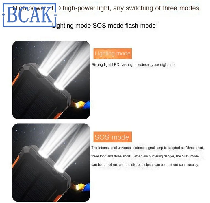 Hot New Style 200000mAh  Large Capacity Solar Power Bank New Portable With Lanyard Compass External Battery Outdoor Camping Char