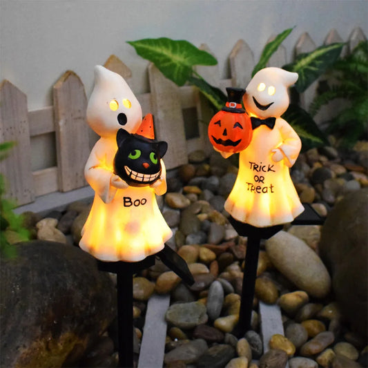 Halloween Solar Ghosts Pathway LED Light Anto On & Off Ghosts Lamp White Ghost Figurine Decoration for Haunted House Decor 2024