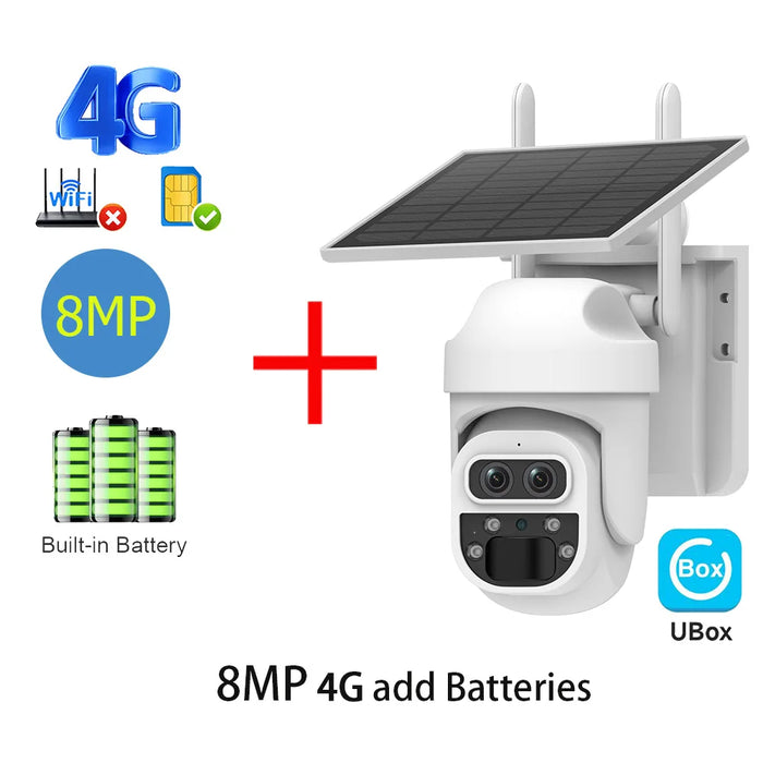 Solar Camera Security Cameras Wireless WIFI / 4G Solar Outdoor Camera 8MP 4K 12X Zoom SIM Human Detection Security Kamera