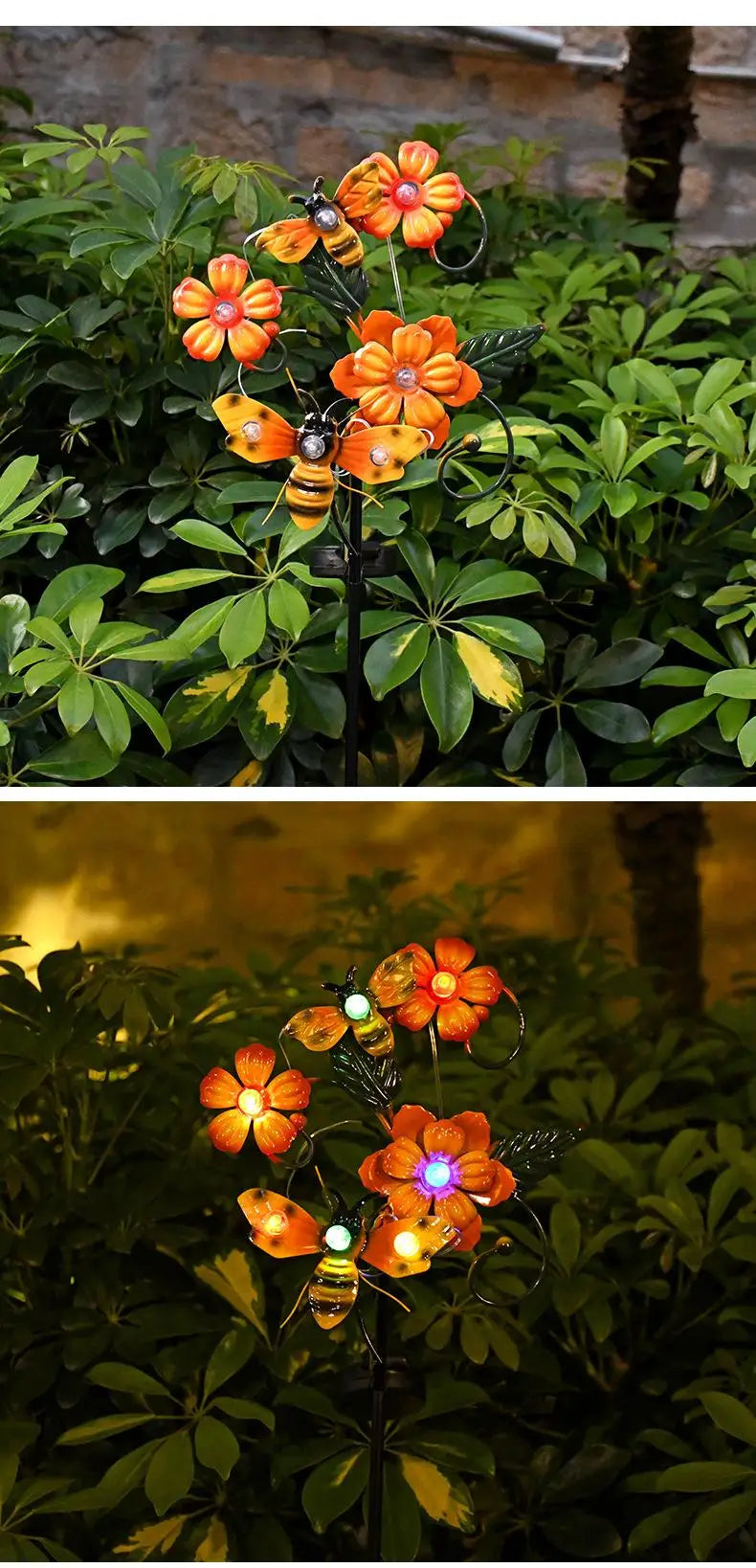 Solar Garden Lights Flowers Insect Decorative Garden Stakes Sun Lamp Waterproof Metal Yard Art Decor For Outside Lawn Yard Patio