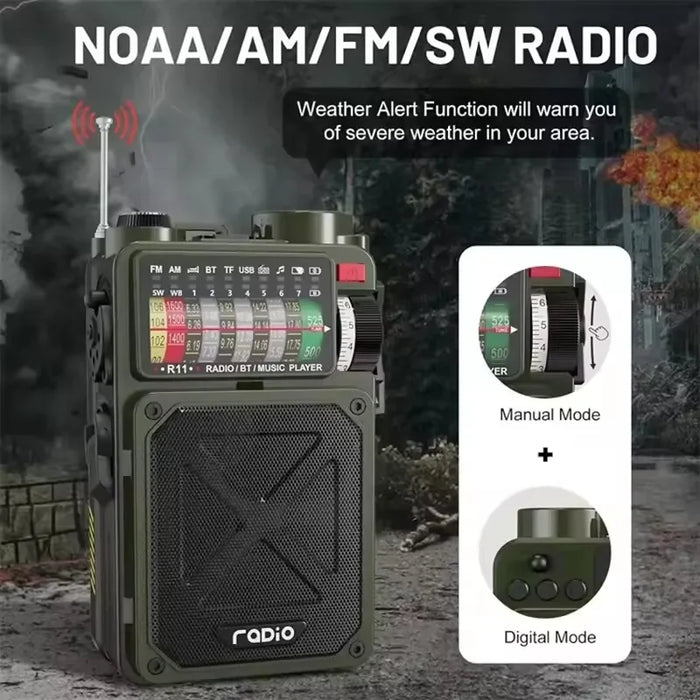 Hand-operated Emergency Solar Bluetooth Outdoor Camping Alarm Radio Multi-band Earthquake Prevention Solar Radio With Flashlight