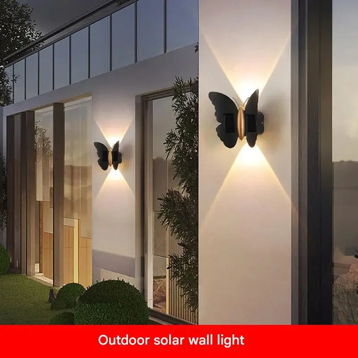 Solar Outdoor Butterfly Wall Light Waterproof Garden Light Courtyard Balustrade Fence Deck Balcony Decorative Solar Powered Lamp